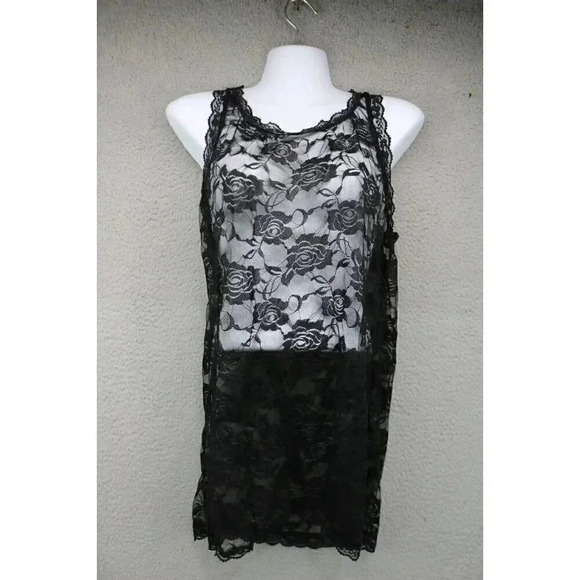 Rose Gal Black Lace Sheer Nighty-Size 1X-Stretchy-Sexy - Picture 1 of 7